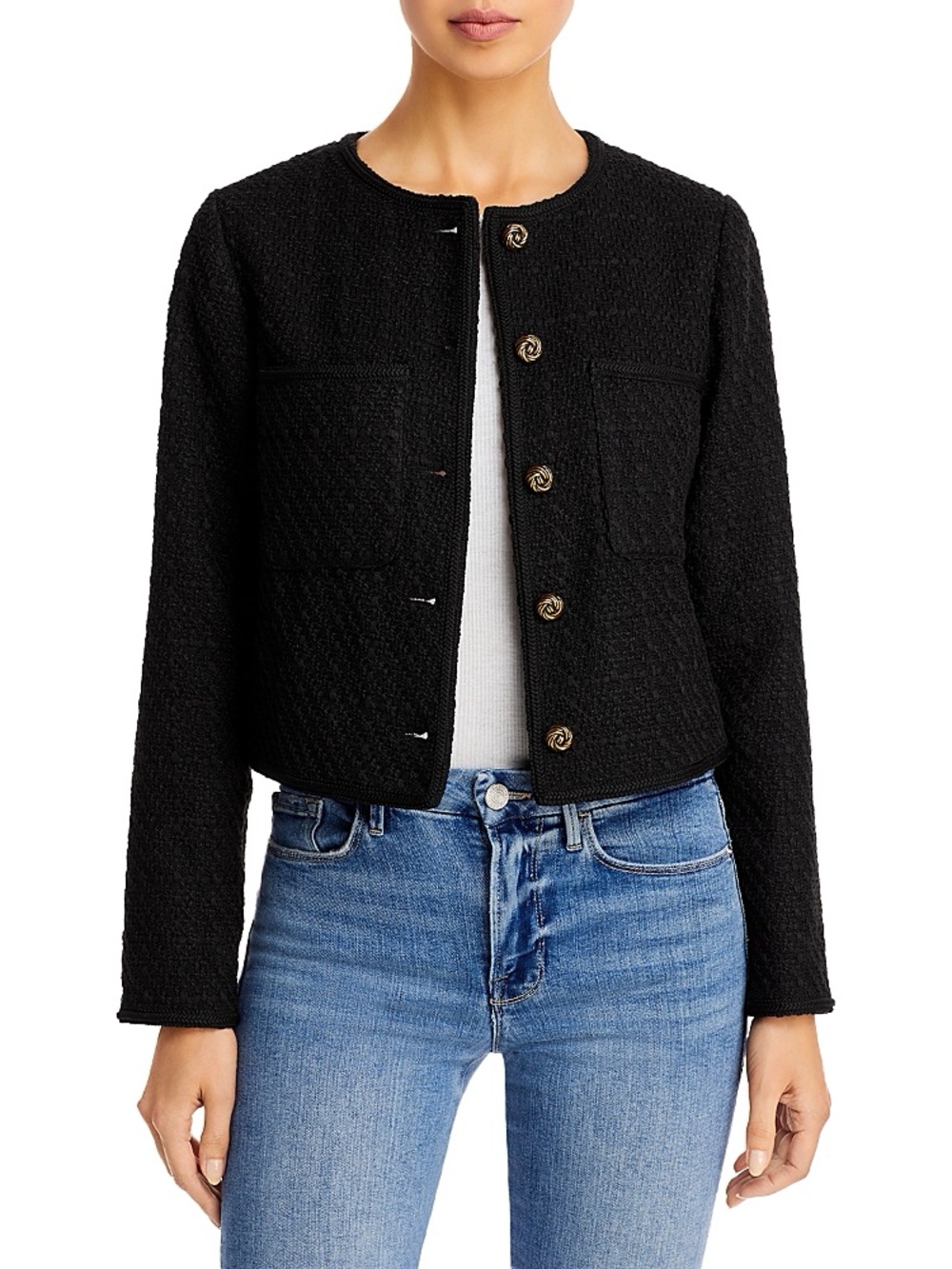 Aqua Black Textured Blazer with Gold Buttons